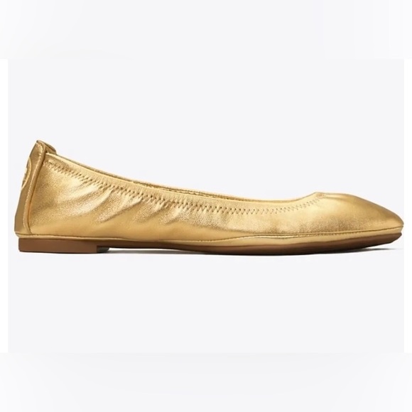 TORY BURCH EDDIE METALLIC BALLET FLAT IN GOLD **NWOT** - Picture 3 of 9